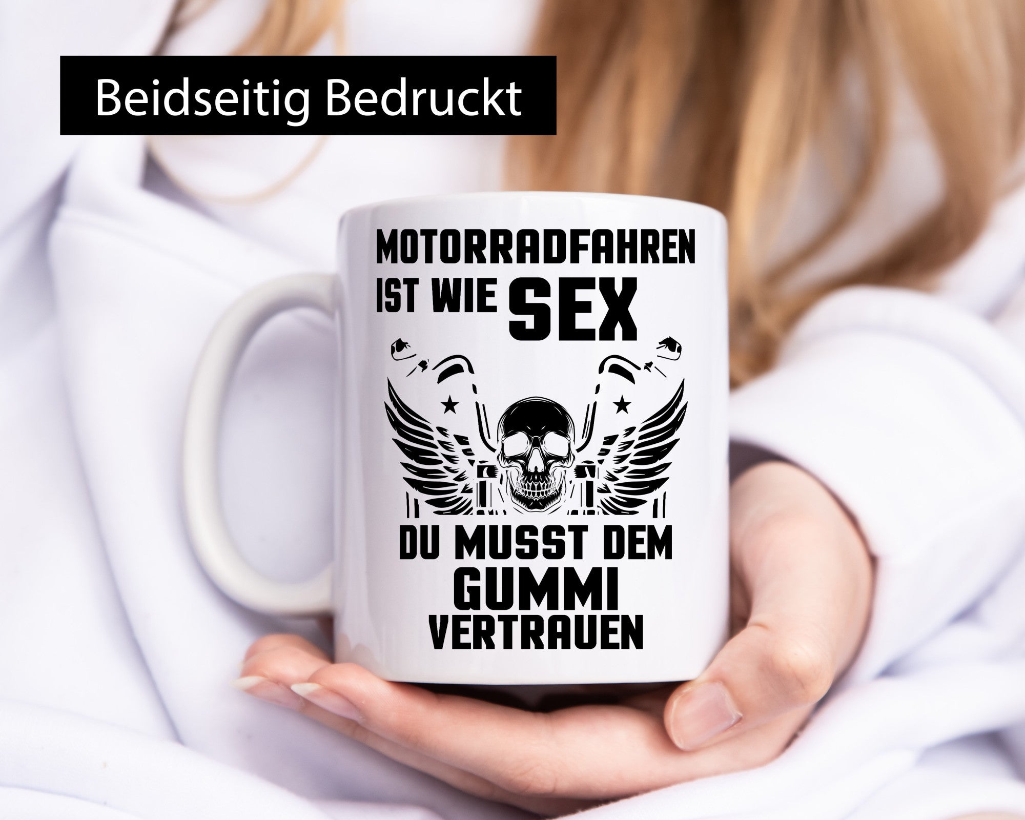 Motorradfahren ist wie Sex, du musst dem Gummi vertrauen. Humor Geschenkidee