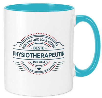 Geprüft und sicher: Physiotherapeutin Humor Geschenkidee Tasse