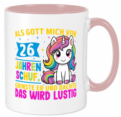 26. Geburtstag | Als Gott mich schuf 40 Jahre v2 Geschenkidee Humor Tasse