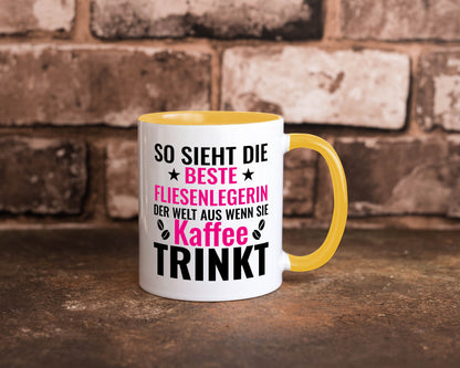 Kaffee trinkt: Fliesenlegerin | Fliesenlegen Bau Humor Geschenkidee Tasse