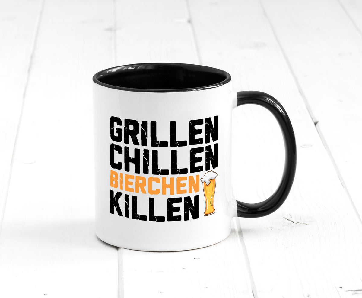 Grillen Chillen Bierchen Killen | Grillmeister Party Geschenk Humor Tasse