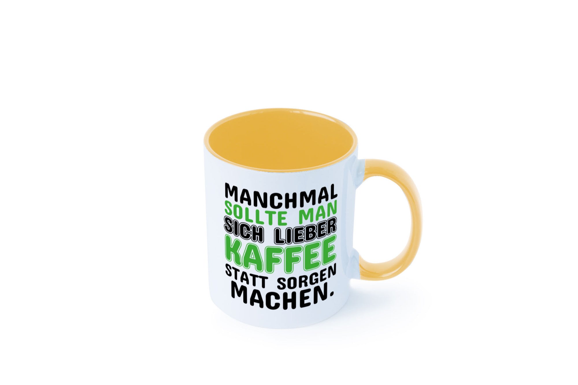 Kaffee statt sorgen lustiger Spruch Geschenk Humor Geschenkidee Tasse