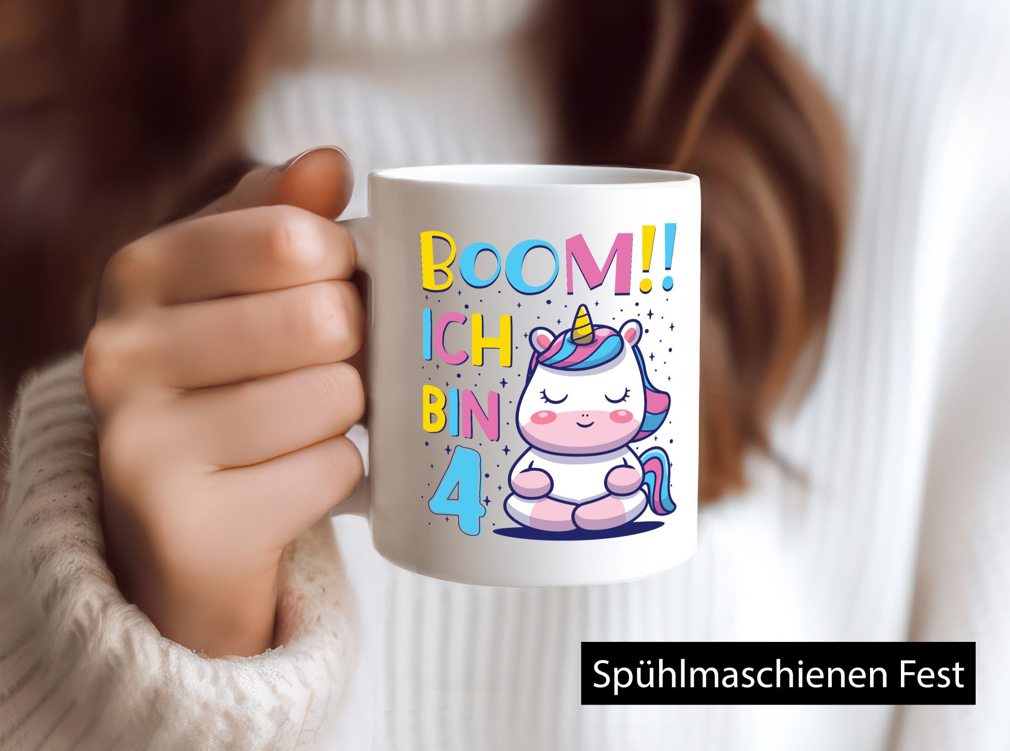Boom!! Ich bin 4 | Einhorn Sterne Geschenkidee Humor Tasse