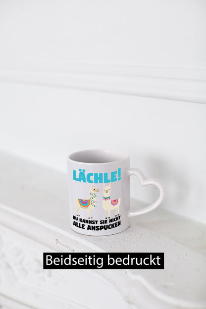 Lächle! | Lama Tasse lustiger Spruch Gelassenheit Humor Geschenkidee