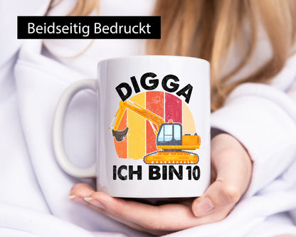 10. Geburtstag | 10 Jahre Bagger Digga lustig Geschenkidee Geschenk Tasse