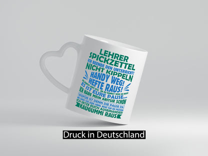 Lehrer Spickzettel | Beruf Tasse lustiger Spruch vl2 Geschenk Arbeit Kollegen