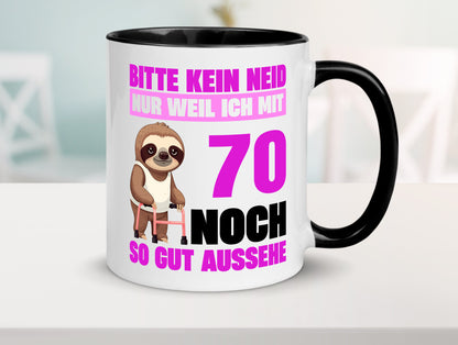 70. Geburtstag | Bitte kein neid Faultier 70 Jahre v2 Humor Geschenkidee Tasse