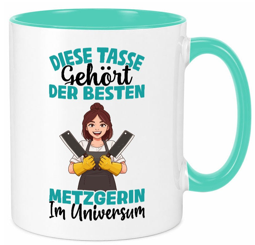 Im Universum: Metzgerin | Fleischerin Geschenk Humor Geschenkidee lustiger Tasse