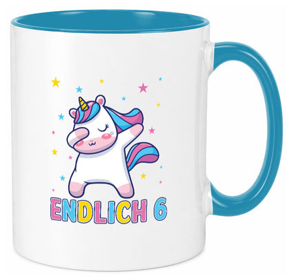 Endlich 6 | Einhorn Sterne lustiger Spruch Geschenk Humor Geschenkidee Tasse