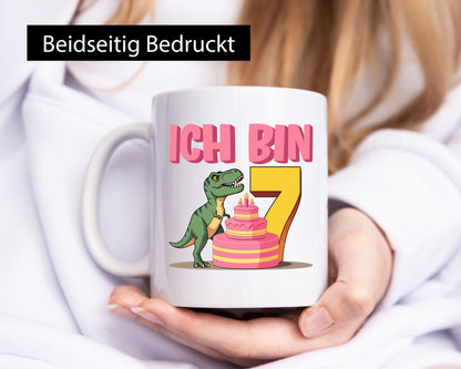 7 Geburtstag | Jahre Dinosaurier mit Kuchen Humor Geschenkidee Tasse