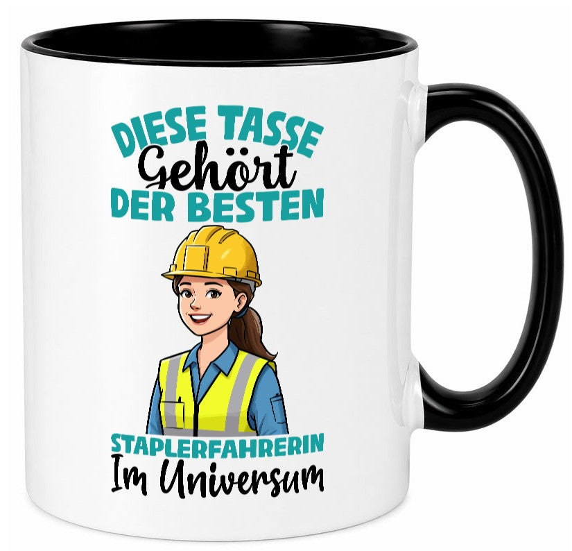 Im Universum: Staplerfahrerin | Gabelstapler Humor Geschenkidee Tasse