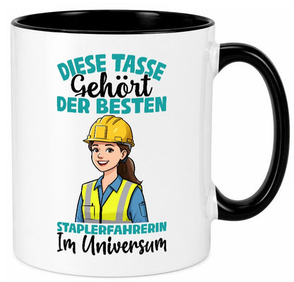 Im Universum: Staplerfahrerin | Gabelstapler Humor Geschenkidee Tasse