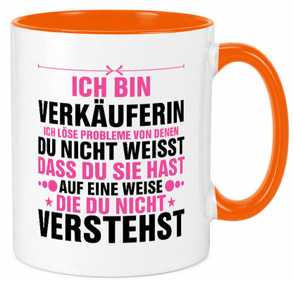 Löse Probleme: Verkäuferin| Kollegin | Verkaufsjob Humor Arbeit Kollegen Büro Tasse