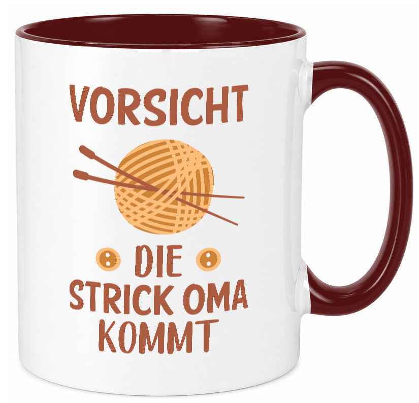 Vorsicht, Strickoma kommt | Wolle Stricknadeln Humor Familie Geschenkidee Tasse