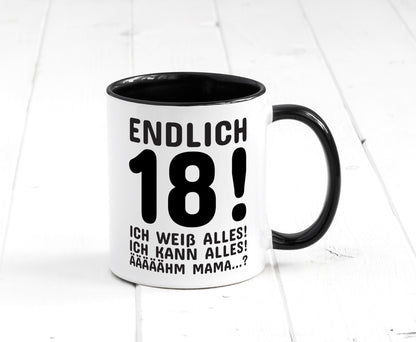 Endlich 18 | Geburtstag Tasse volljährig Erwachsen lustig Geschenkidee Geschenk