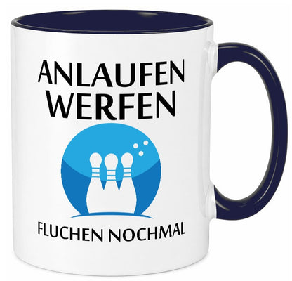 Anlaufen werfen fluchen nochmal | Bowling Sport Geschenk Humor Geschenkidee Tasse