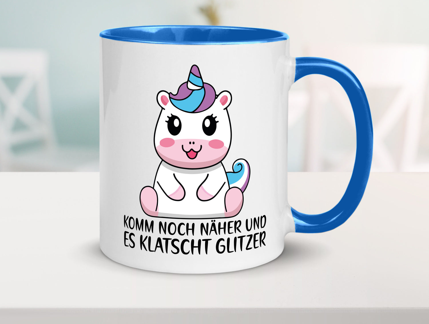 Komm näher und es klatscht Glitzer | Humor Einhorn Geschenkidee Tasse
