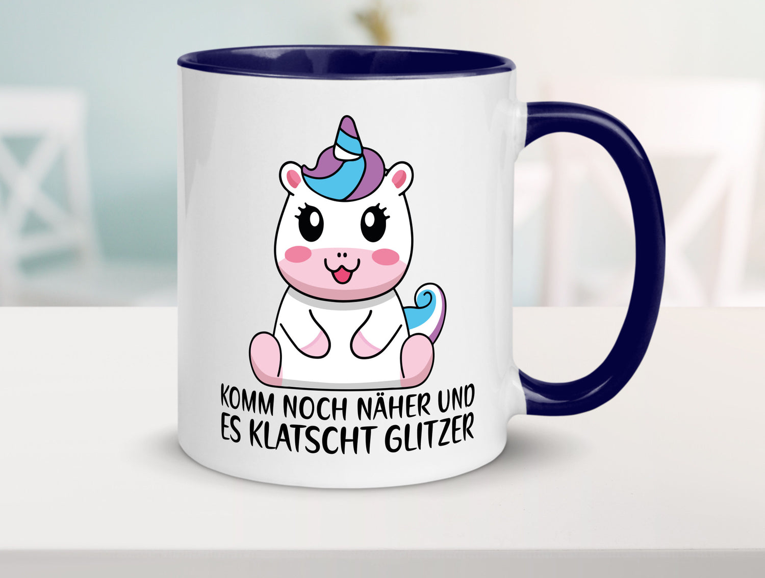 Komm näher und es klatscht Glitzer | Humor Einhorn Geschenkidee Tasse