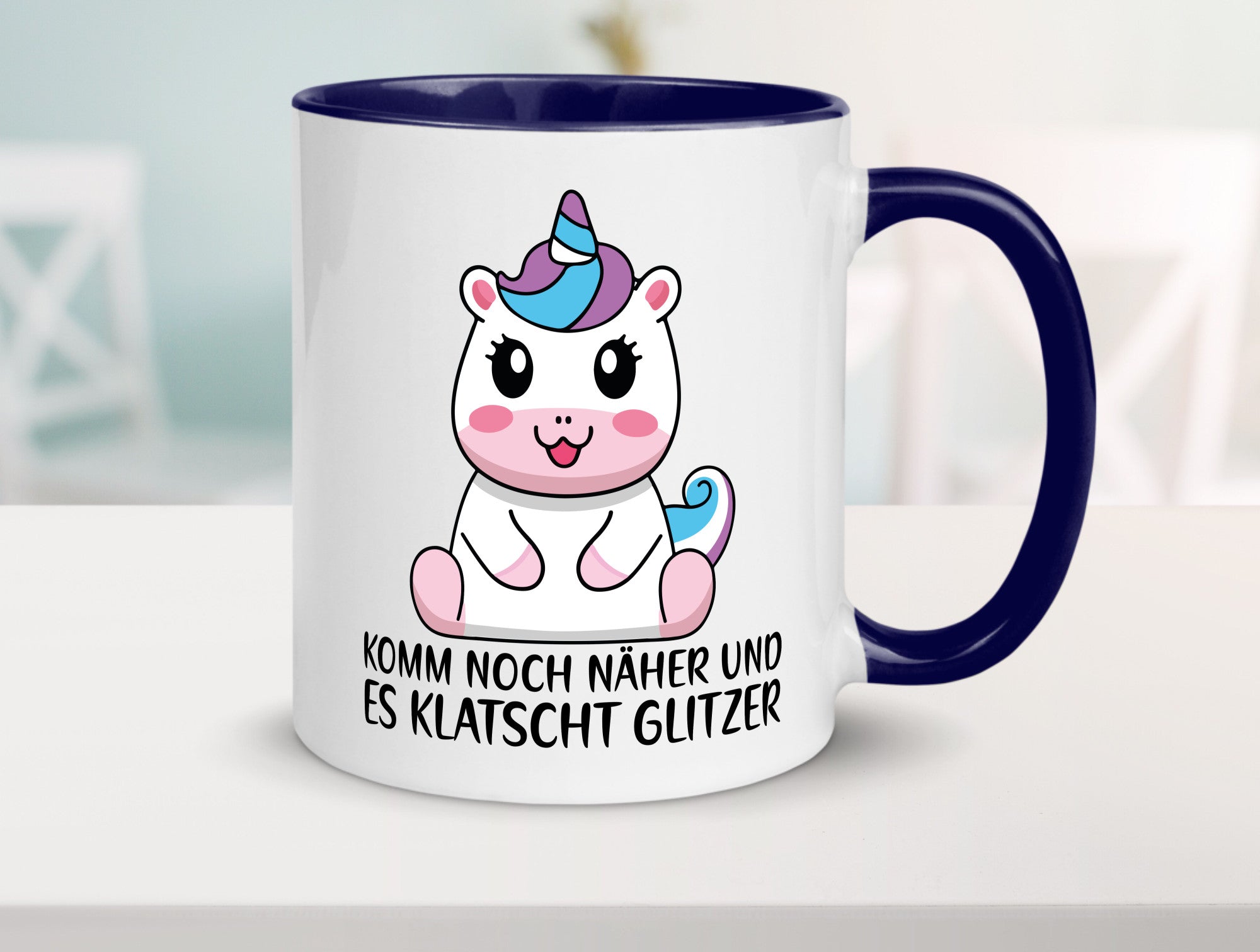 Komm näher und es klatscht Glitzer | Humor Einhorn Geschenkidee Tasse