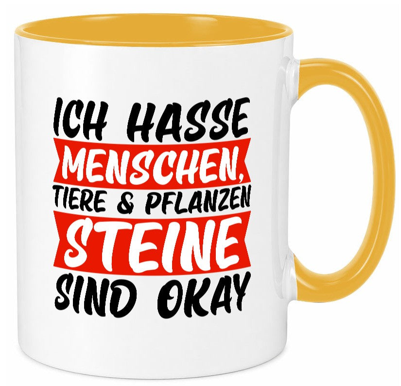 Ich hasse Menschen | Steine Sarkasmus witziger Spruch lustig Humor Geschenkidee Tasse