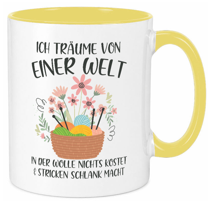 Träume von Wolle die nichts kostet | Korb Strick Blumen lustiger Spruch