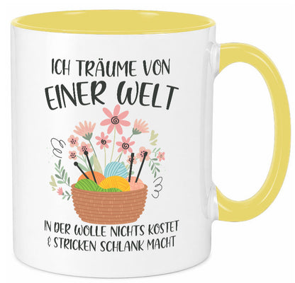 Träume von Wolle die nichts kostet | Korb Strick Blumen lustiger Spruch
