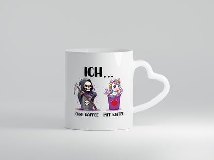 Ich mit und ohne Kaffee | Einhorn Kaffeetrinker v2 Humor Geschenkidee Tasse