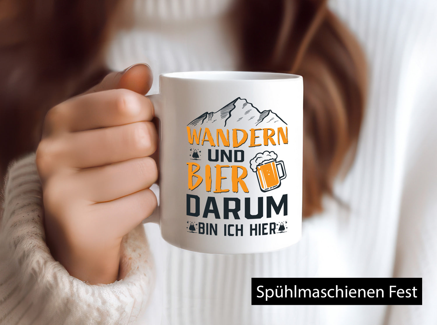 Wandern, Bier, darum hier | Berge Bierglas lustiger Spruch Geschenk Humor