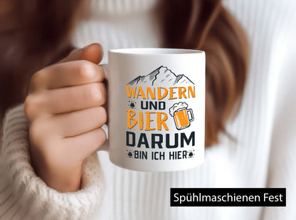 Wandern, Bier, darum hier | Berge Bierglas lustiger Spruch Geschenk Humor