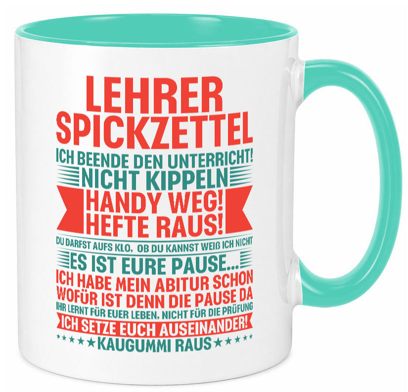 Lehrer Spickzettel | Beruf Tasse lustiger Spruch vl4 lustig Arbeit Kollegen