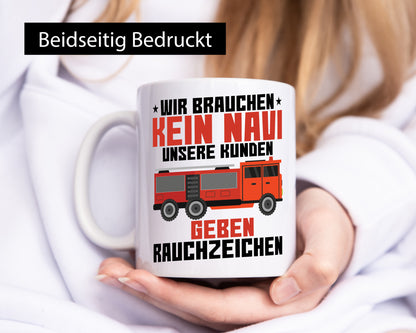 Kein Navi | Rauchzeichen Feuerwehrauto Brand Einsatz Humor Geschenkidee Tasse