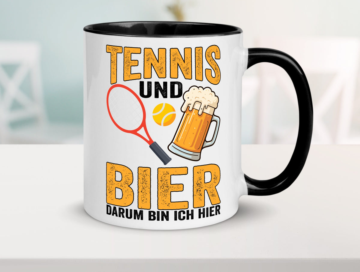 Tennis und Bier darum bin ich hier | Tennisspieler v2 Geschenkidee Humor Tasse