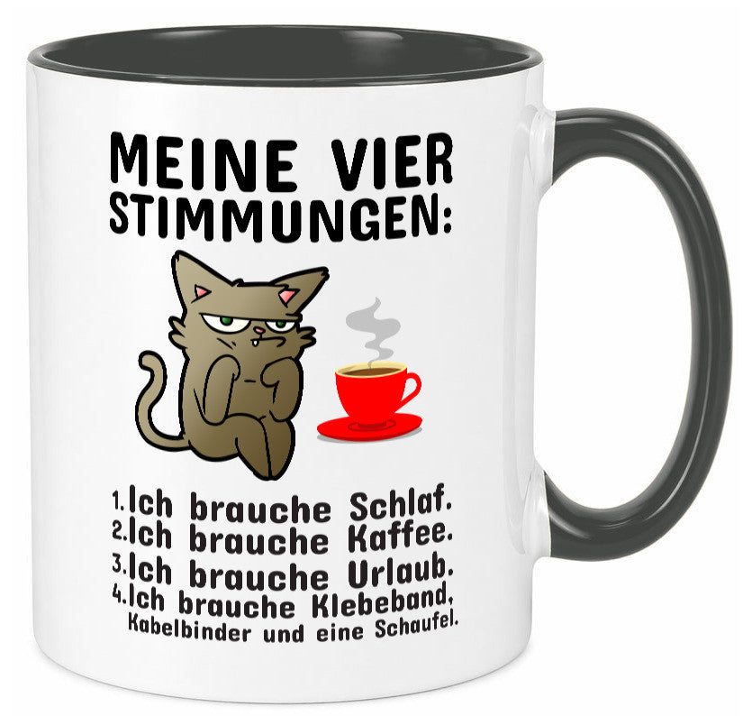 Vier Stimmungen | Morgenmuffel Tasse mürrische Katze Humor Tierliebhaber