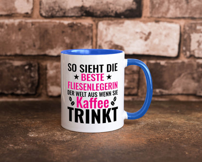 Kaffee trinkt: Fliesenlegerin | Fliesenlegen Bau Humor Geschenkidee Tasse