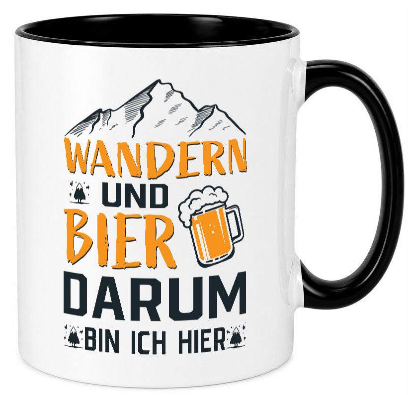 Wandern, Bier, darum hier | Berge Bierglas lustiger Spruch Geschenk Humor Tasse