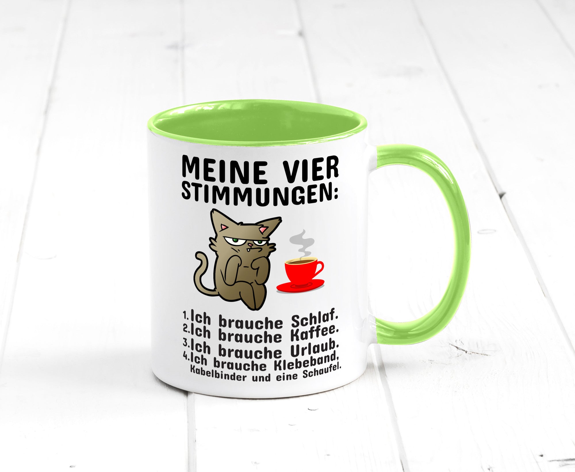 Vier Stimmungen | Morgenmuffel Tasse mürrische Katze Humor Tierliebhaber