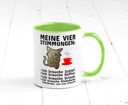 Vier Stimmungen | Morgenmuffel Tasse mürrische Katze Humor Tierliebhaber