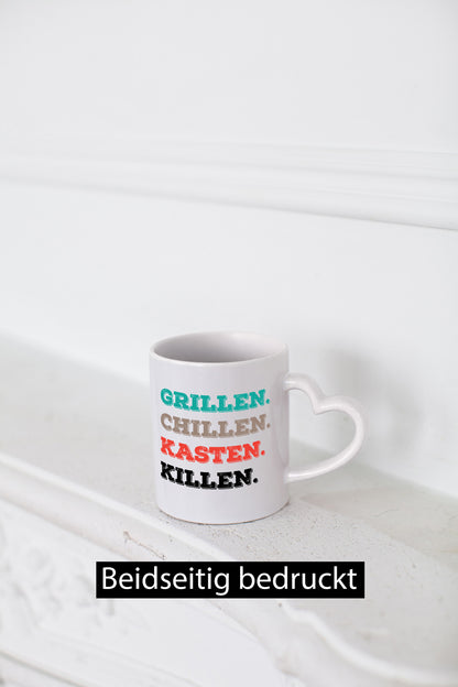 Grillen Chillen Kasten Killen | Bier Bierliebhaber Humor Geschenkidee Tasse