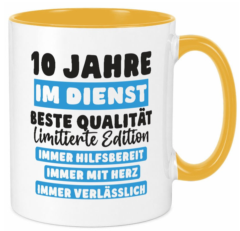 10 Jahre im Dienst | Jubiläum Arbeit v6 lustiger Spruch Geschenk Kollegen Büro Tasse