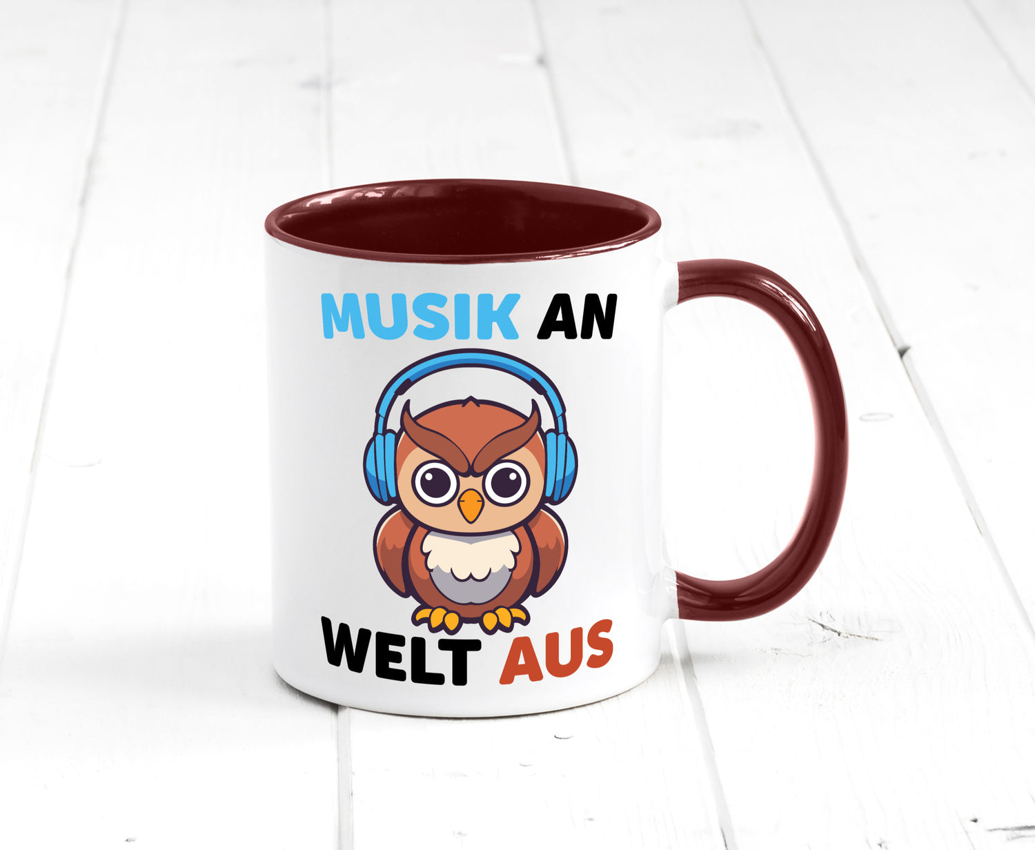 Musik an Welt aus | Eule hört lustiger Spruch Geschenk Humor Geschenkidee Tasse