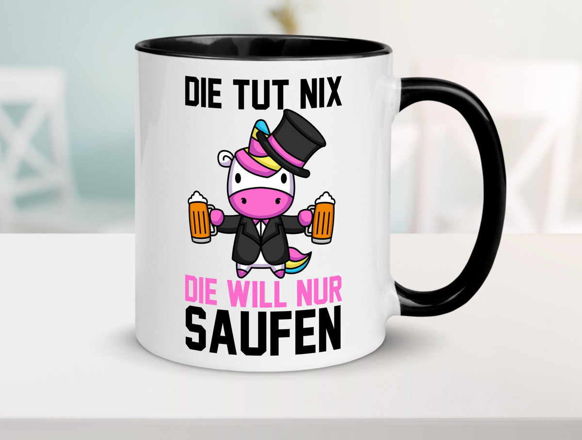 Die tut nix will nur Saufen | Einhorn Bier v2 lustig Humor Geschenkidee Tasse