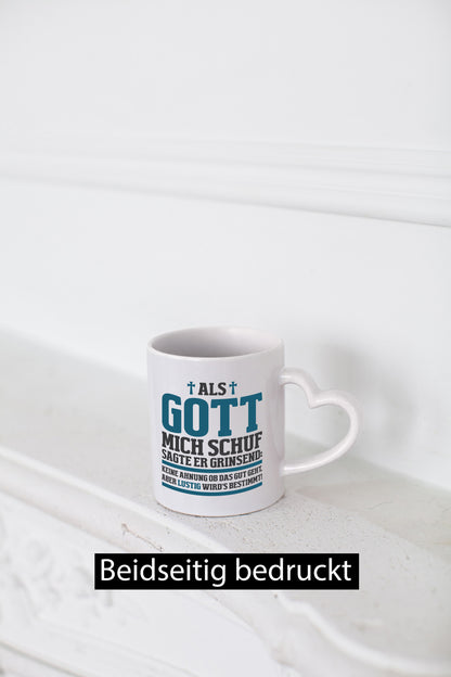 Als Gott mich schuf | Kreuz Religion lustig Humor Geschenkidee Geschenk Tasse