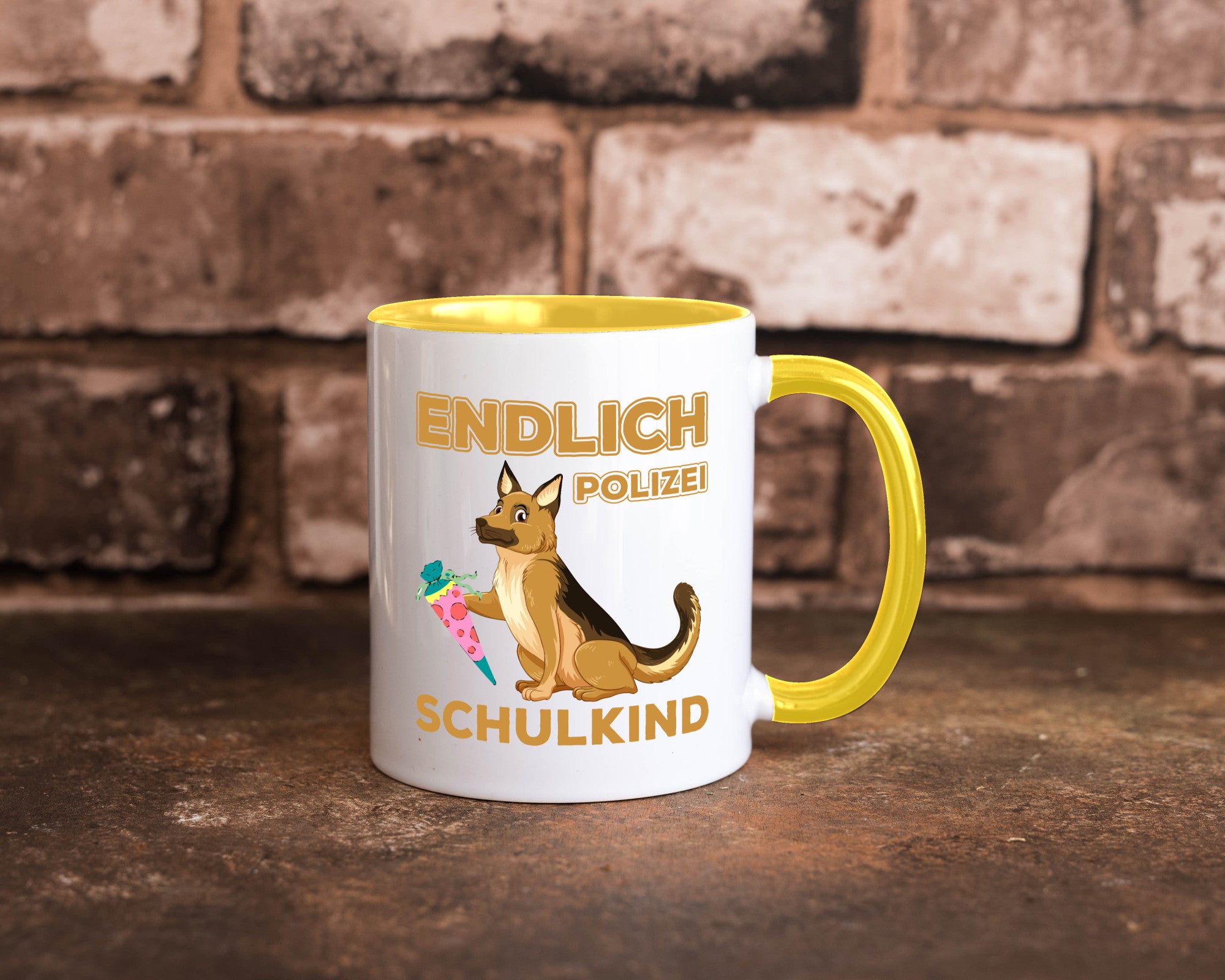Endlich Schulkind | Tasse Einschulung Polizei Hund lustiger Spruch Geschenk