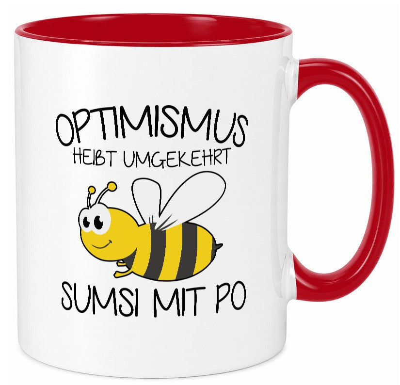 Optimismus umgekehrt heißt Sumsimitpo | Biene lustiger Spruch Geschenk Humor Tasse