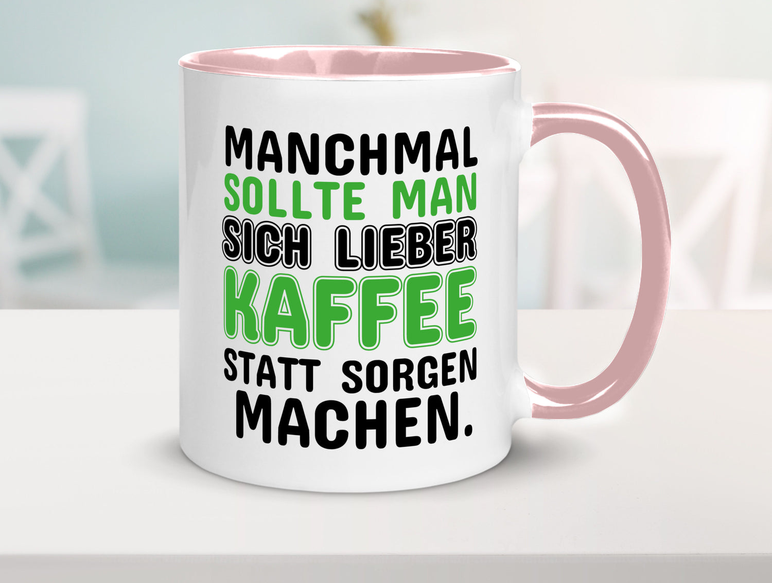 Kaffee statt sorgen lustiger Spruch Geschenk Humor Geschenkidee Tasse