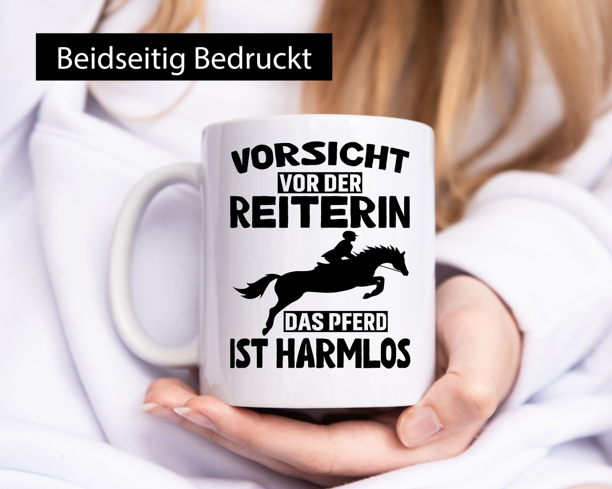 Vorsicht vor der Reiterin das Pferd ist Harmlos lustig Humor Geschenkidee
