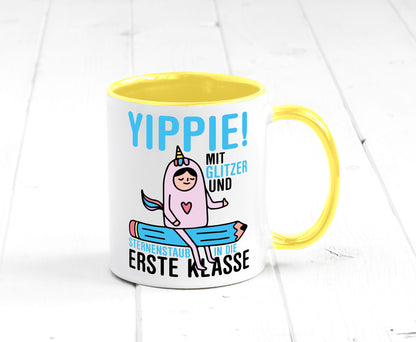 Mit Glitzer und Sternenstaub | Einschulung Einhorn lustiger Spruch Geschenk