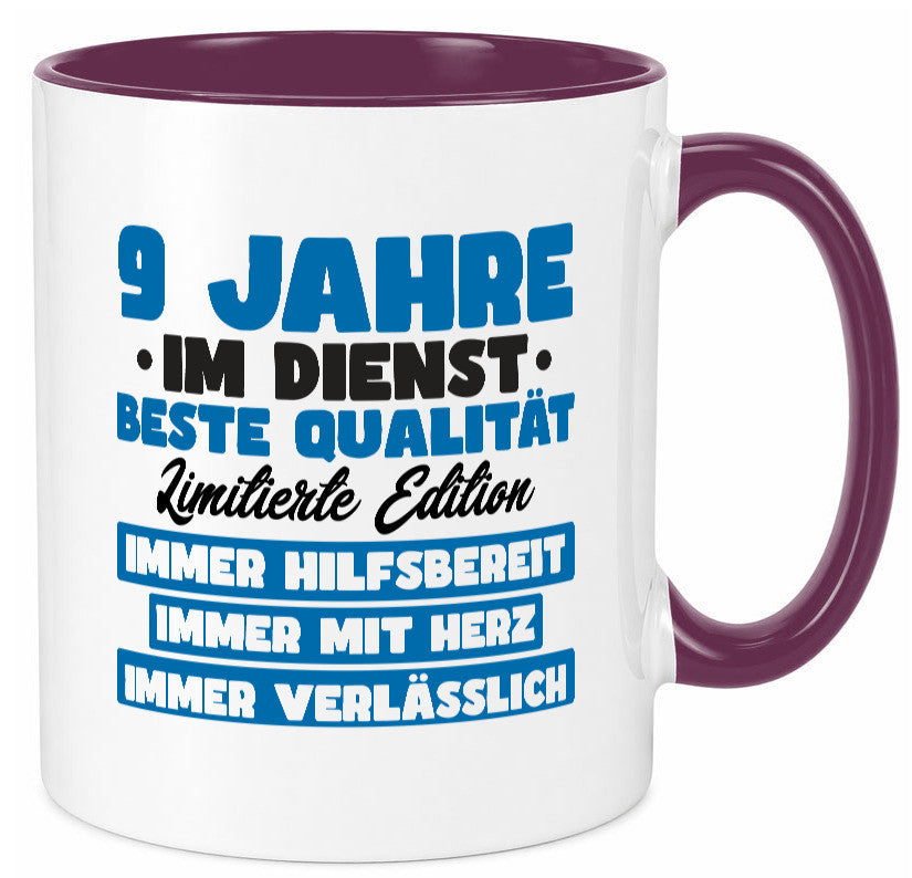 9 Jahre im Dienst | Jubiläum Arbeit v7 lustig Kollegen Büro Geschenk Tasse