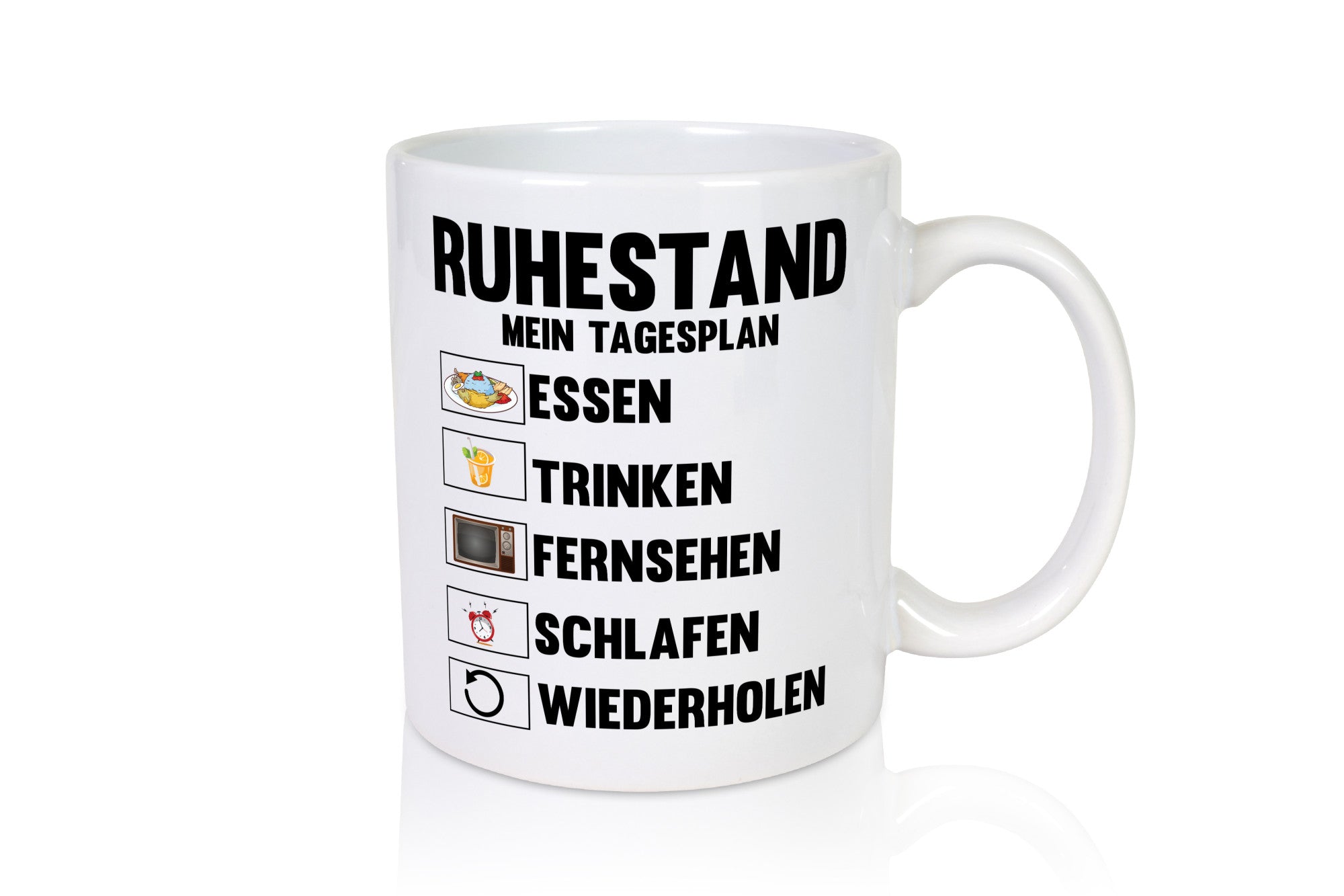 Ruhestand mein Tagesplan | Rentner Geschenkidee Jubiläum Humor Tasse