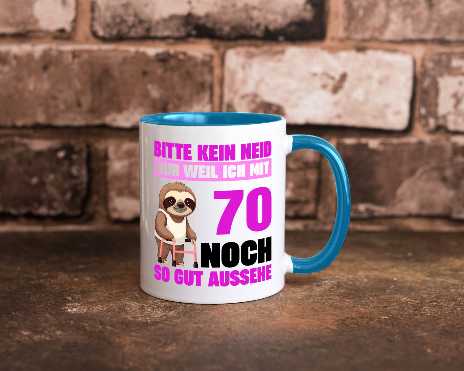 70. Geburtstag | Bitte kein neid Faultier 70 Jahre v2 Humor Geschenkidee Tasse